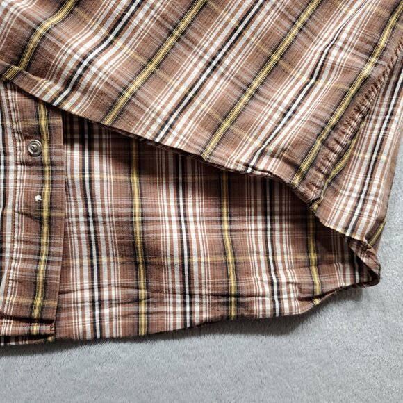 Steve & Berry's Western Pearl Snap Plaid Shirt 2 Pckt Brown Yellow Black Mn Sz L - Picture 8 of 10